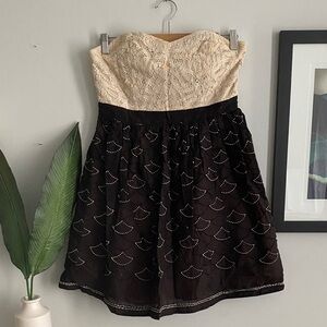 Anthropologie Eyelet Lace Two-Tone Strapless Dress